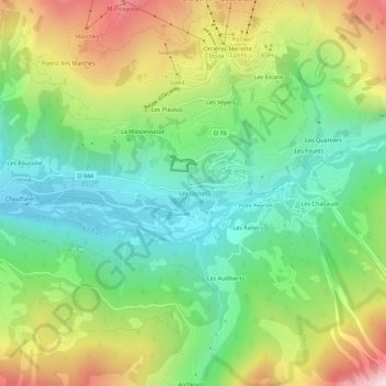 Mapa topográfico Les Usclas, altitud, relieve