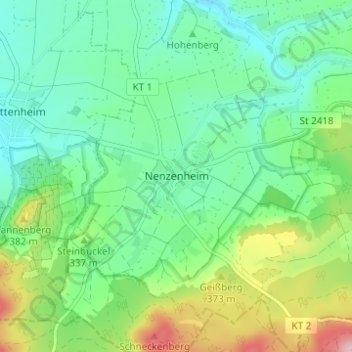 Mapa topográfico Nenzenheim, altitud, relieve