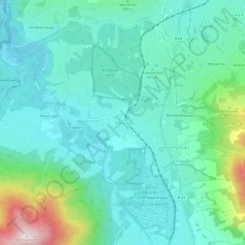 Mapa topográfico Altenau, altitud, relieve