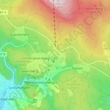 Mapa topográfico Fleckl, altitud, relieve