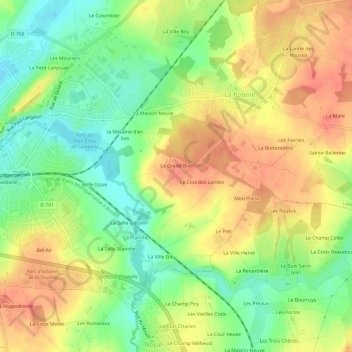 Mapa topográfico Le Breil, altitud, relieve