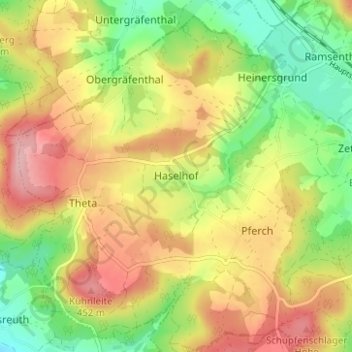 Mapa topográfico Haselhof, altitud, relieve
