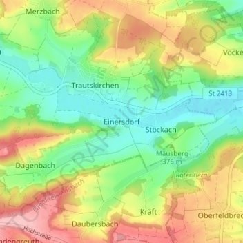 Mapa topográfico Einersdorf, altitud, relieve