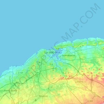 Mapa topográfico La Habana, altitud, relieve