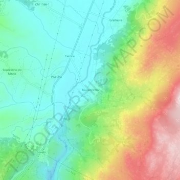 Mapa topográfico Tourencinho, altitud, relieve