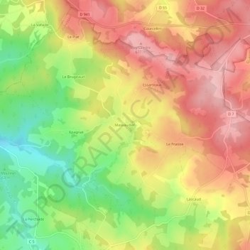 Mapa topográfico Masvaudier, altitud, relieve