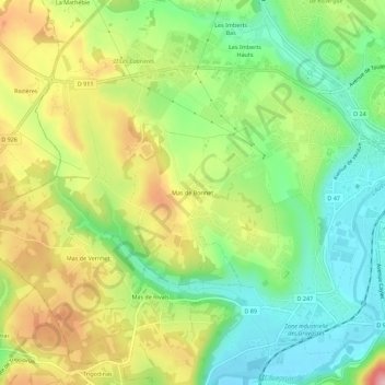 Mapa topográfico Mas de Bonnet, altitud, relieve