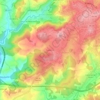 Mapa topográfico Paradinha, altitud, relieve