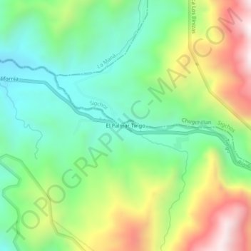 Mapa topográfico El Palmar Tingo, altitud, relieve