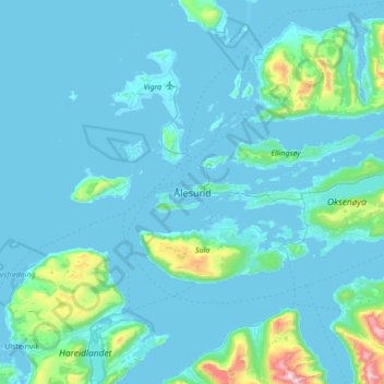 Mapa topográfico Ålesund, altitud, relieve