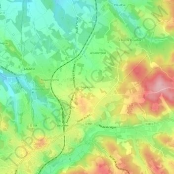 Mapa topográfico Gagnepas, altitud, relieve