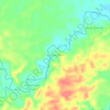 Mapa topográfico Rantau Alai, altitud, relieve