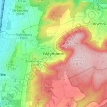 Mapa topográfico Eddigehausen, altitud, relieve