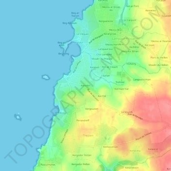 Mapa topográfico Kervilon, altitud, relieve