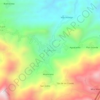 Mapa topográfico El Pacayal, altitud, relieve