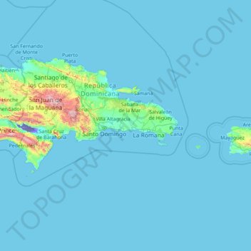 Mapa topográfico San Pedro de Macorís, altitud, relieve
