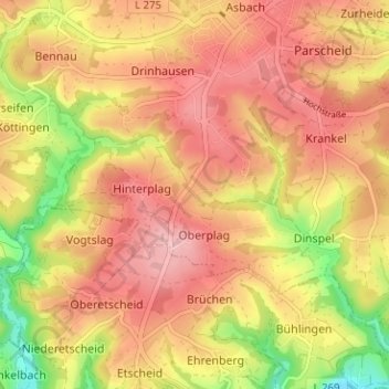 Mapa topográfico Straßen, altitud, relieve