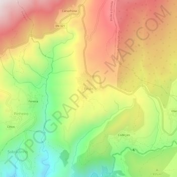 Mapa topográfico Picão, altitud, relieve