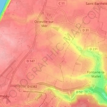 Mapa topográfico Dondeneville, altitud, relieve