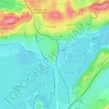 Mapa topográfico Hechendorf, altitud, relieve
