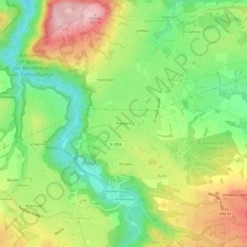 Mapa topográfico Pischlach, altitud, relieve