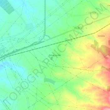 Mapa topográfico Relvas Verdes, altitud, relieve