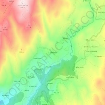 Mapa topográfico Cambeses, altitud, relieve