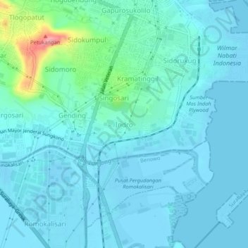 Mapa topográfico Indro, altitud, relieve