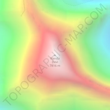 Mapa topográfico Nanda Devi, altitud, relieve
