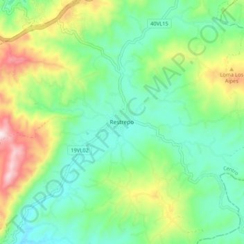 Mapa topográfico Restrepo, altitud, relieve