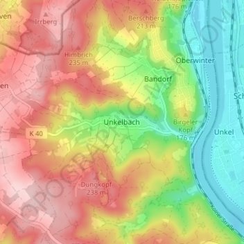 Mapa topográfico Unkelbach, altitud, relieve