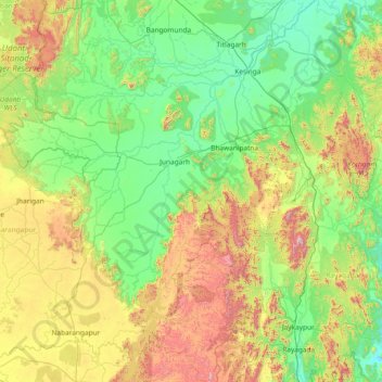 Mapa topográfico Kālāhandi, altitud, relieve