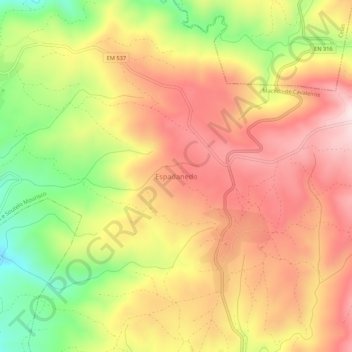 Mapa topográfico Espadanedo, altitud, relieve