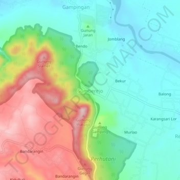 Mapa topográfico Sumberejo, altitud, relieve