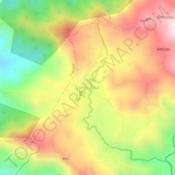 Mapa topográfico Cerro Azul, altitud, relieve