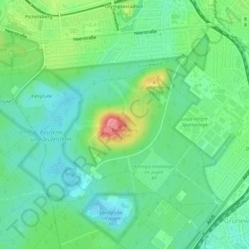 Mapa topográfico Teufelsberg, altitud, relieve