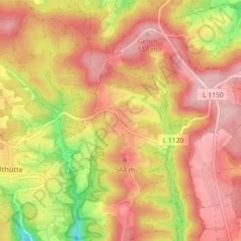 Mapa topográfico Ebni, altitud, relieve
