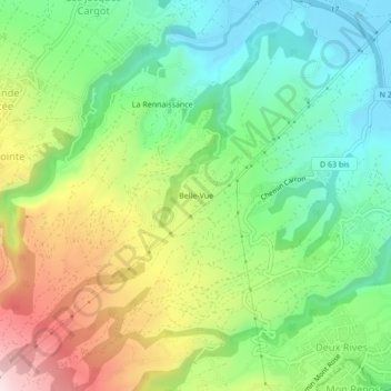 Mapa topográfico Belle-Vue, altitud, relieve