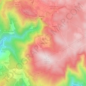 Mapa topográfico Castanheira, altitud, relieve