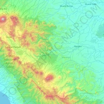 Mapa topográfico Pangkalan Jambu, altitud, relieve