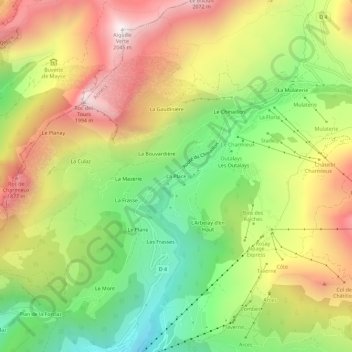 Mapa topográfico La Place, altitud, relieve