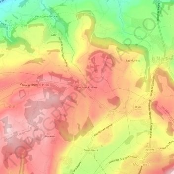 Mapa topográfico Les Trois Chênes, altitud, relieve