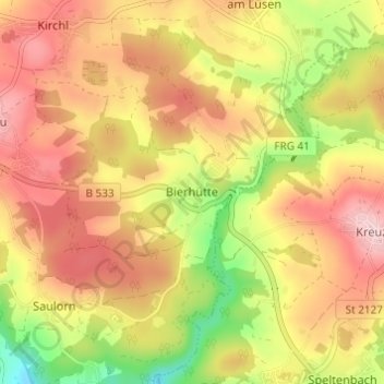 Mapa topográfico Bierhütte, altitud, relieve