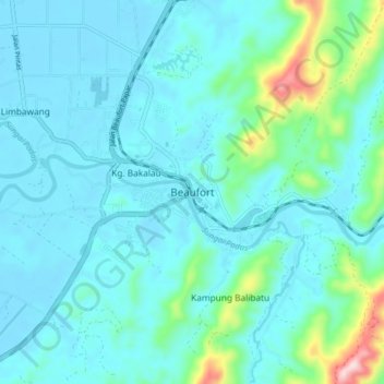 Mapa topográfico Beaufort, altitud, relieve