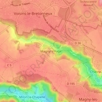 Mapa topográfico Magny-Village, altitud, relieve