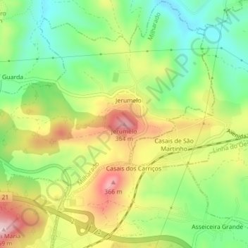Mapa topográfico Jerumelo, altitud, relieve