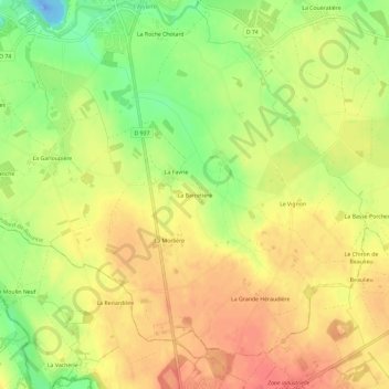 Mapa topográfico La Barretière, altitud, relieve