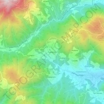 Mapa topográfico Partigliano, altitud, relieve