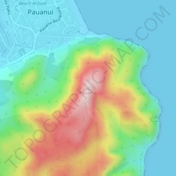 Mapa topográfico Pauanui, altitud, relieve