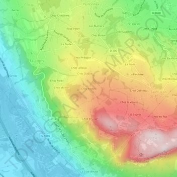 Mapa topográfico Chez Padon, altitud, relieve
